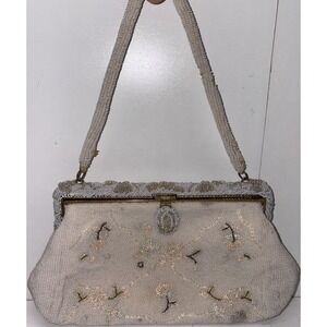 VTG 1950s Dormar Hand Beaded Floral White‎ Gold Cream Purse Evening Bag AS IS